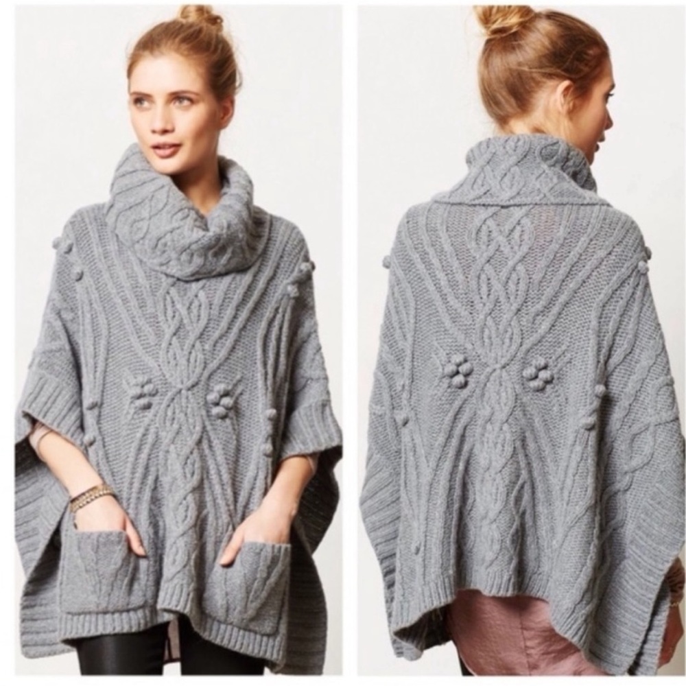 Anthropologie Sleeping On Snow Poncho Sweater One Size Wool Rabbit Hair Blend